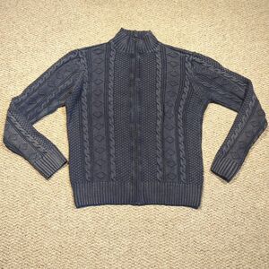 Carbon 2 Cobalt Sweater Cardigan Mens XL Blue Fisherman Cable Knit Full Zip